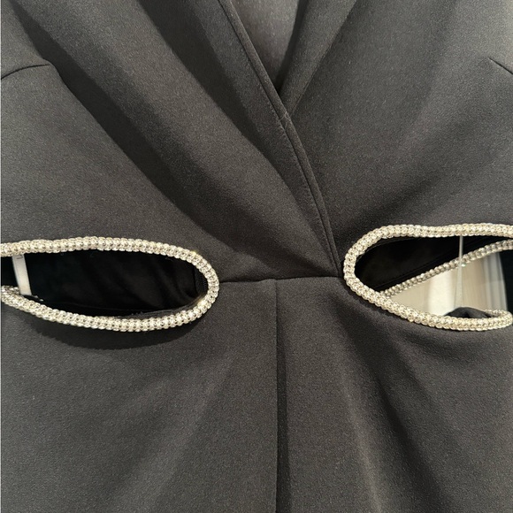 Lulu's Black Blazer Jumpsuit short with Rhinestone Accents - Picture 2 of 4